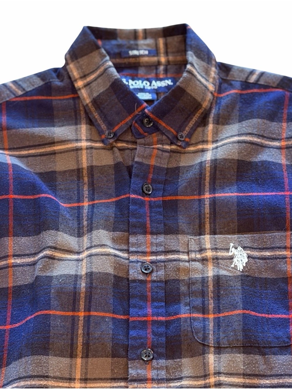 U.S. Polo Assn. Men's Navy and Brown Plaid Button-Down Shirt